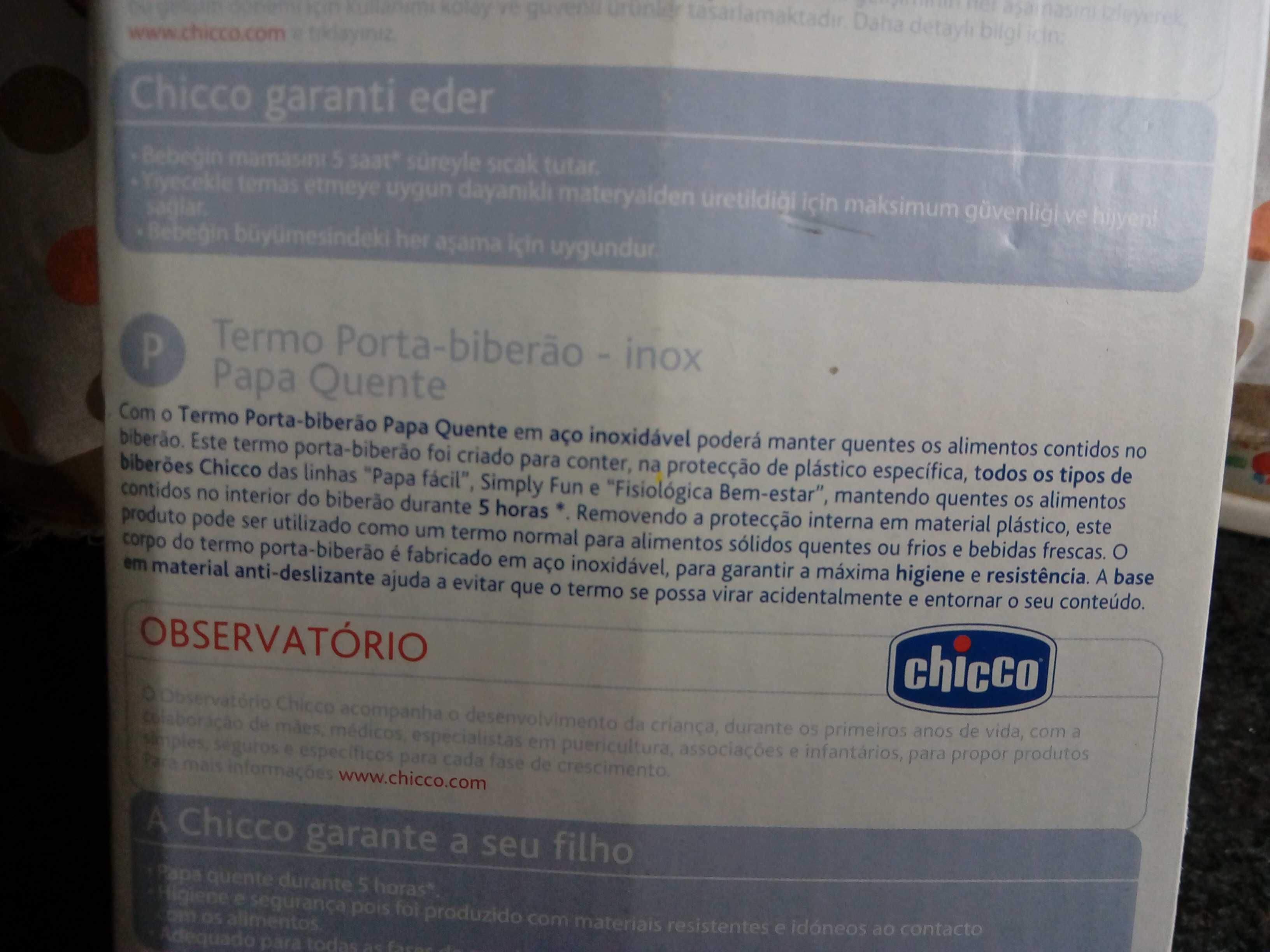 Termo porta biberão inox da marca chicco