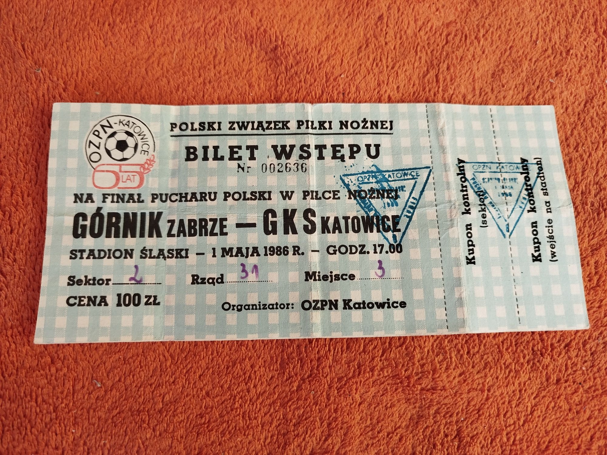 Bilet Górnik Zabrze GKS Katowice finał PP 1986 rok