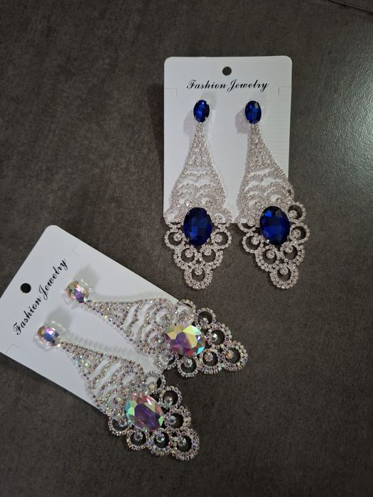 Kolczyki długie bogato zdobione glamour kryształowe cyrkonie sylwester