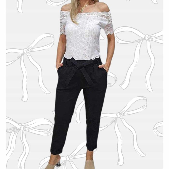 Nowe czarne eleganckie spodnie kokarda M