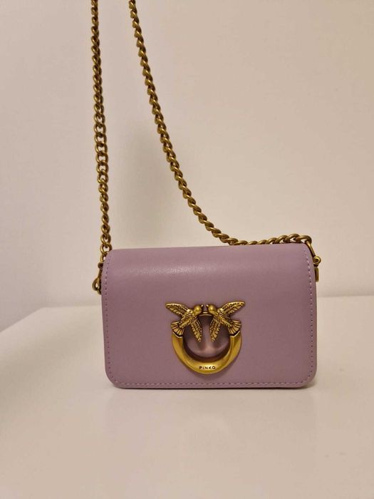Nowa torebka Pinko kopertówka fioletowa pudrowy róż skóra naturalna