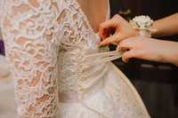 Кружевное свадебное платье, цвет айвори+подарок круги