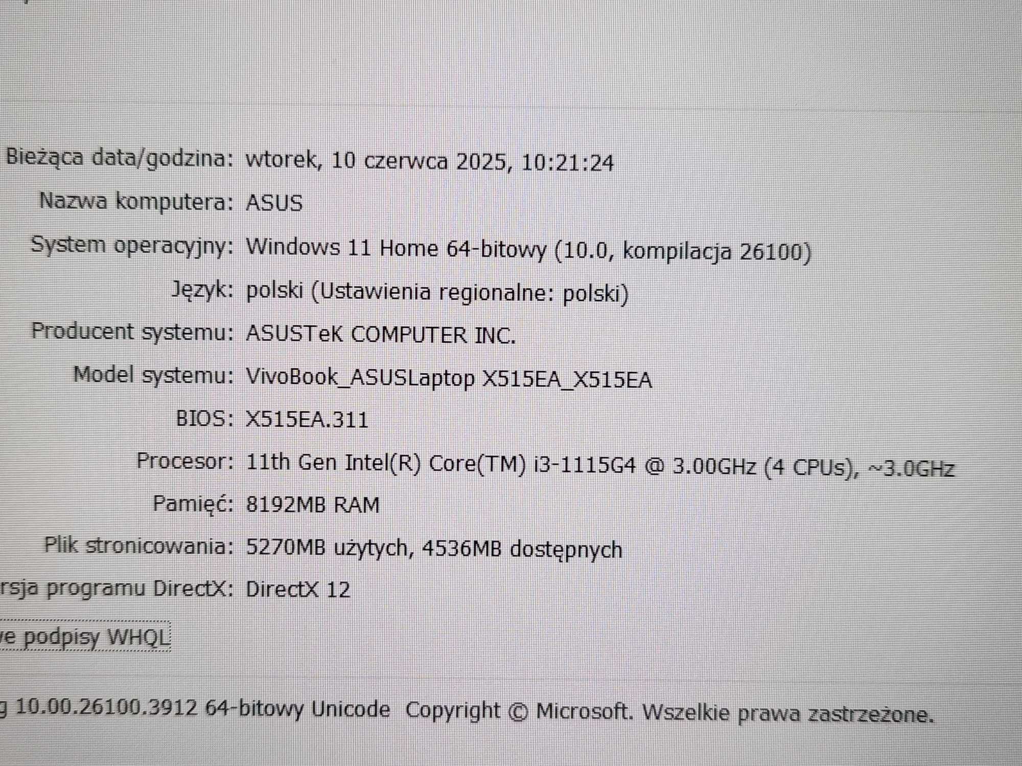 Laptop Asus Vivobook X515 i3-1115G4, 512GB SSD, 8GB RAM Gwarancja