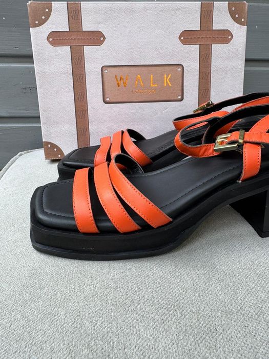 Nowe sandały damskie na obcasie WALK LONDON czarne pomarańczowe 40
