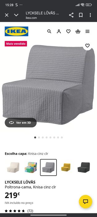 LYCKSELE LÖVÅS como novo 
Poltrona-cama, Knisa cinz