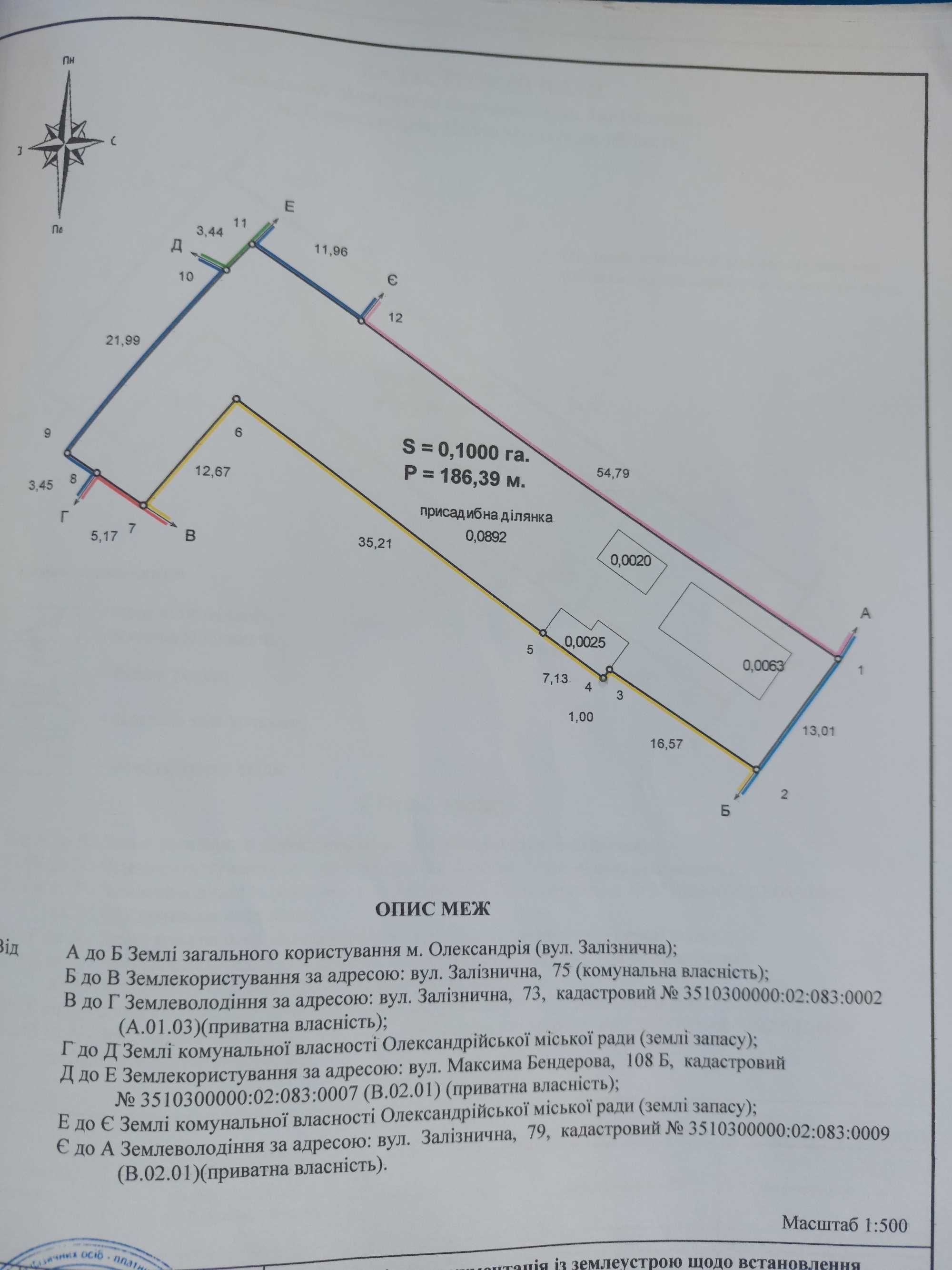 Земельна ділянка 0,1 га в м.Олександрія з літньою кухнею та гаражем.