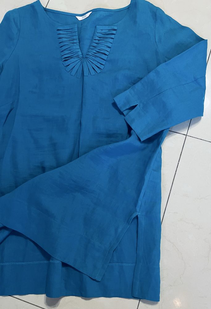 Продам льняную тунику бирюзового цвета Marks&Spenser,р-р52,цена 400