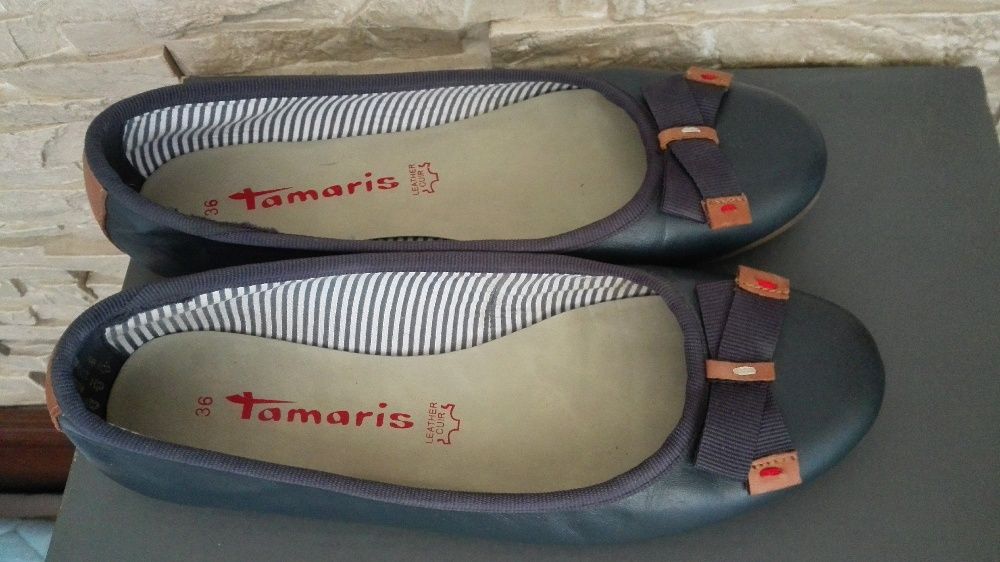 TAMARIS - skórzane baleriny damskie, rozmiar 36, stan jak nowe