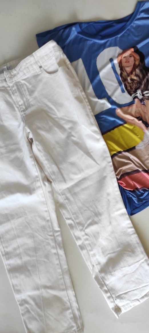Białe Spodnie Apart +bluzka Italia L