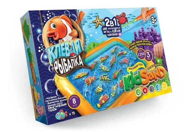 Игра 2 в 1: “Клевая рыбалка” и “Кинетический песок KidSand” Danko toys