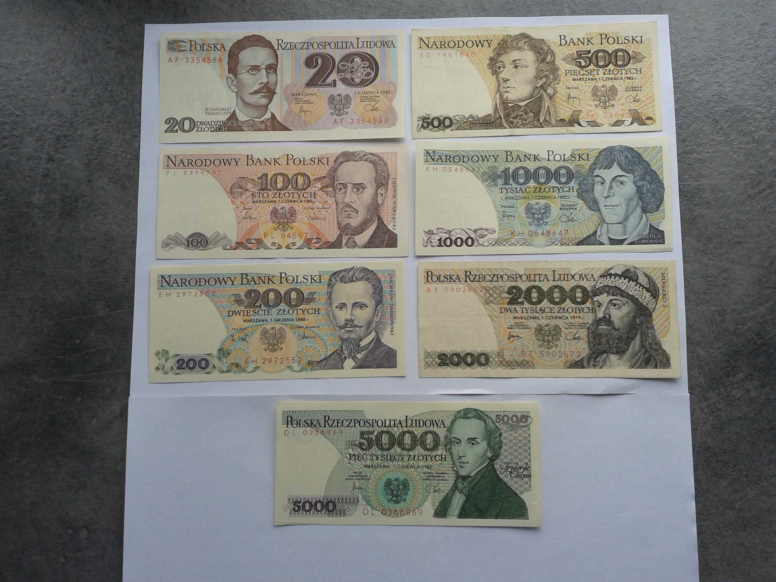 Banknoty zł PRL Moniuszko Kościuszko Mieszko Kopernik nieobiegowe NBP