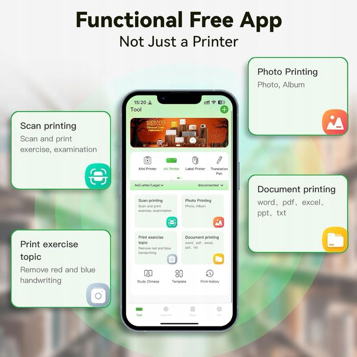 Drukarka mobilna Bisofice P80 A4, kompatybilna z Android/iOS/Win/Mac
