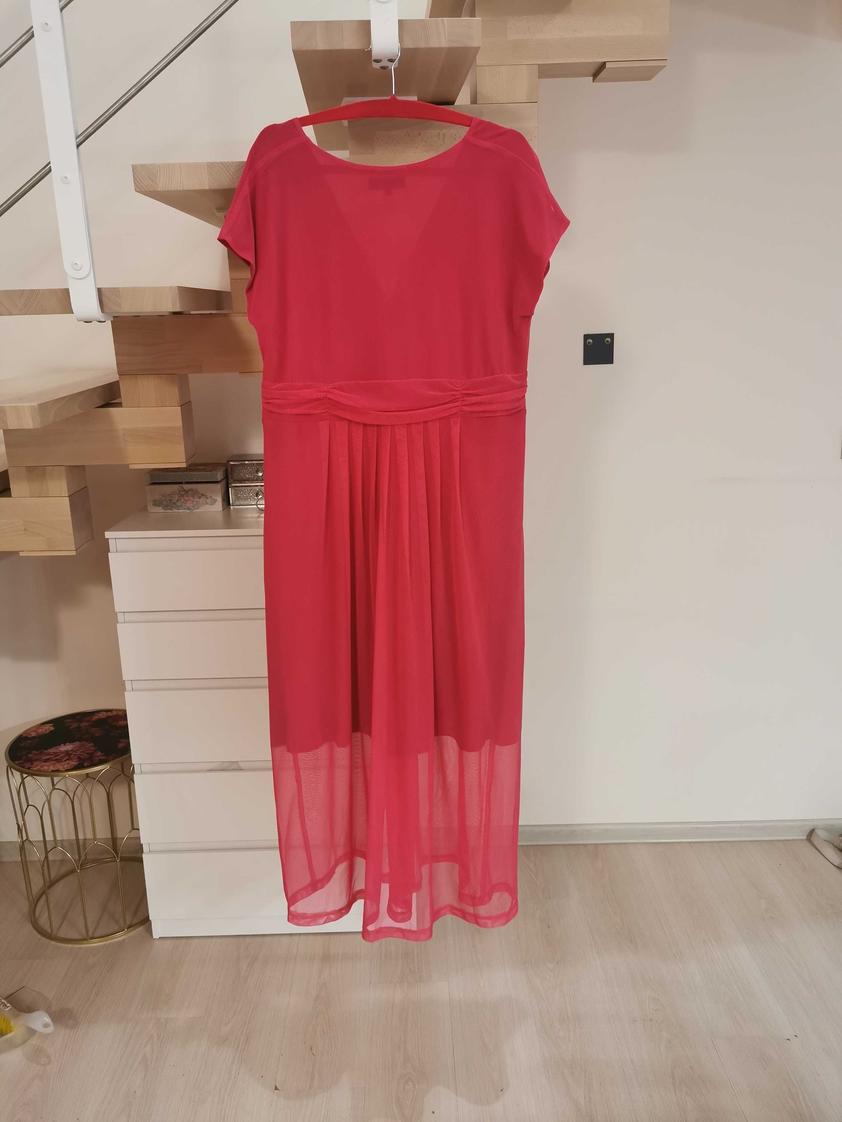 Sukienka długa różowa plus size 48/50 elegancka