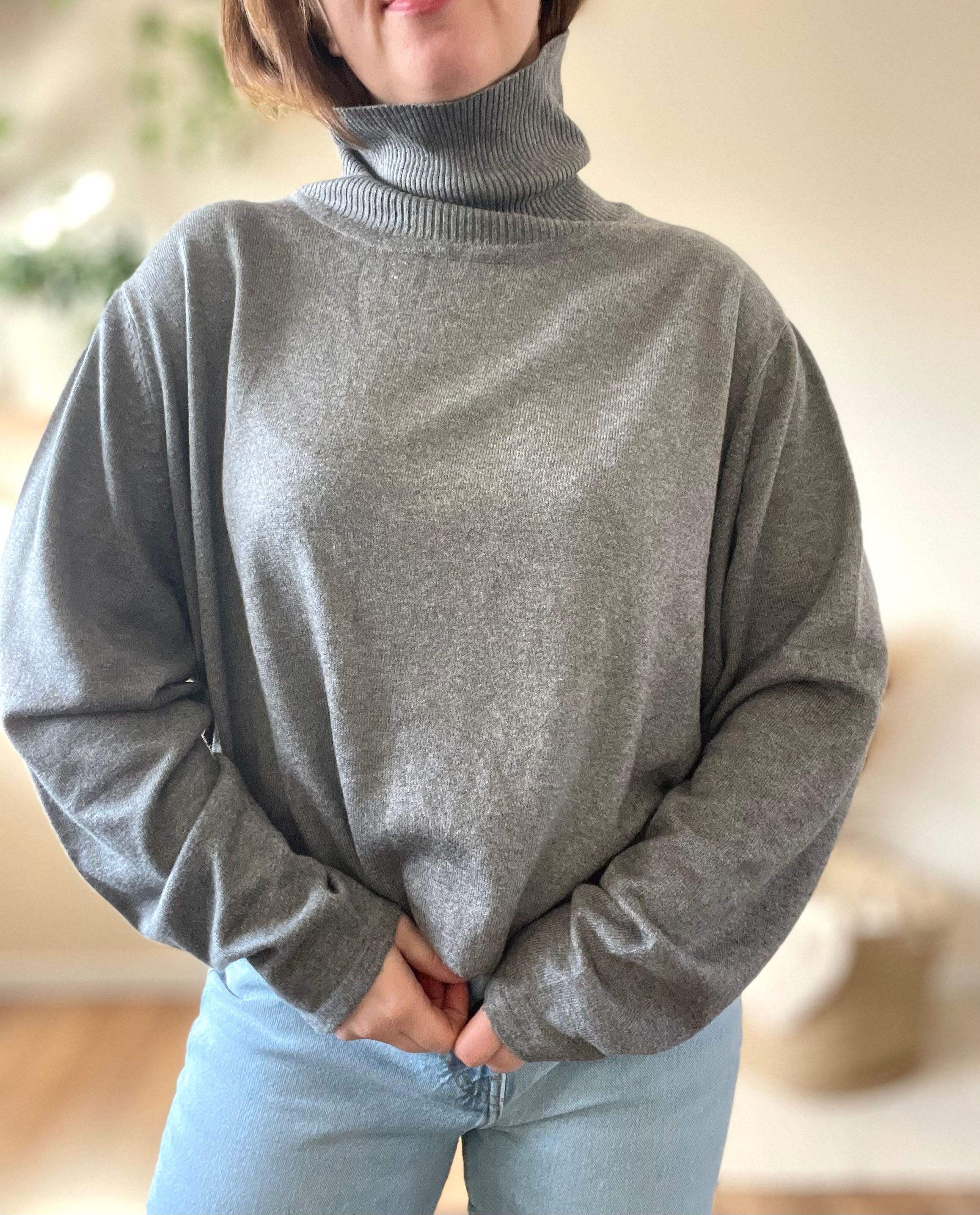 Sweter z golfem oversize szary luźny szeroki wiskoza z rękawem 46 48