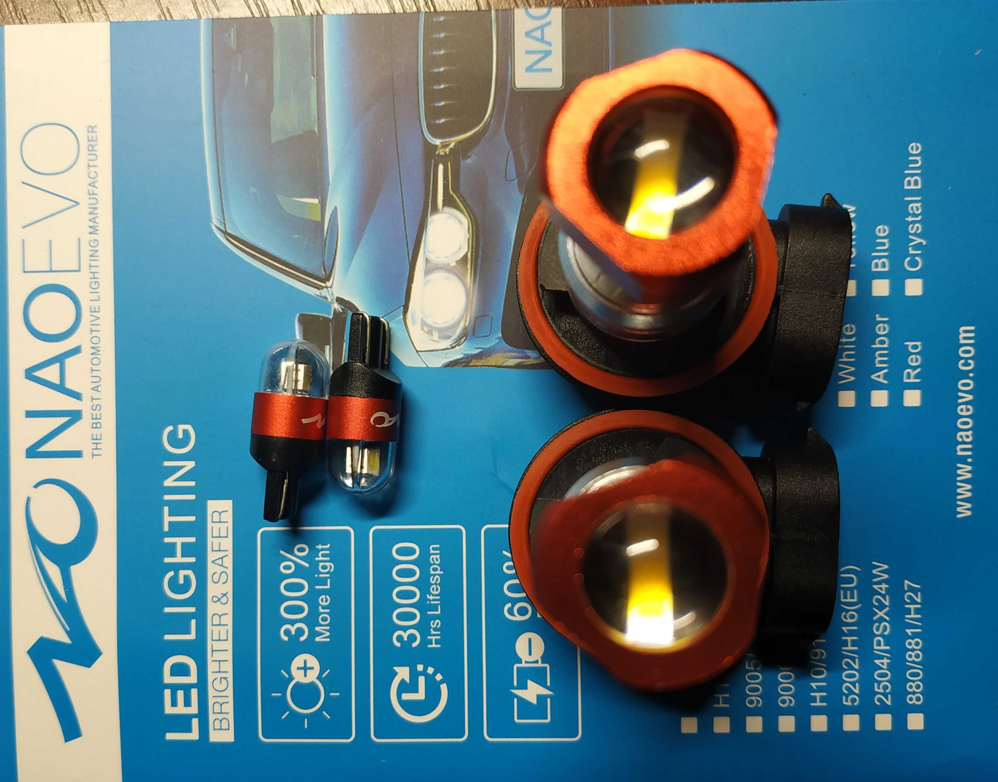 Комплект мощных противотуманок H11 + T10 LED авто ламп NAOEVO