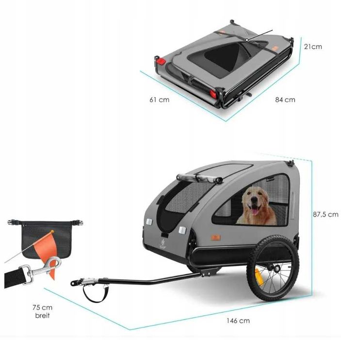 Przyczepa rowerowa dla psa Kesser maksymalna waga psa 45kg Transporter
