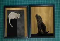 obrazki z kotkiem i pieskiem art deco w ramce 13x18 cm
