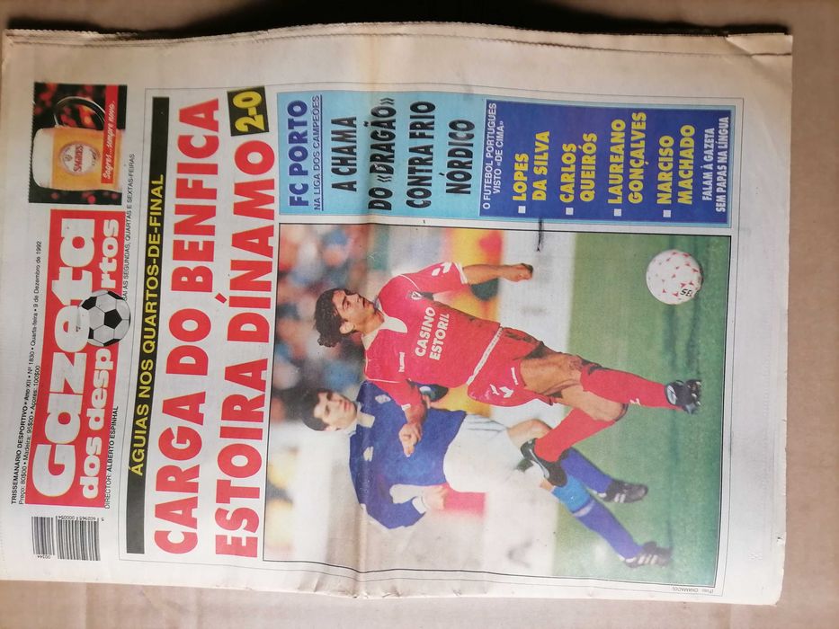 BENFICA vs Dínamo 1992 Gazeta dos Desportos Capa RUI COSTA