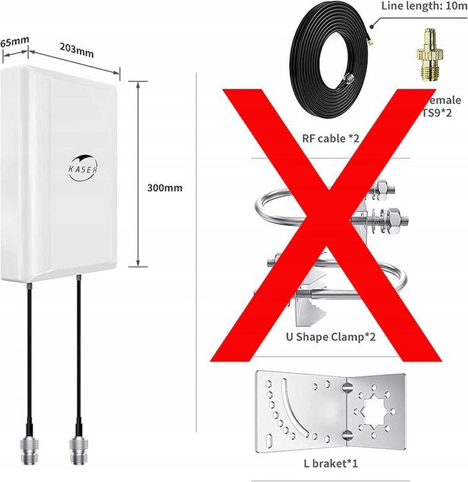 Antena zewnętrzna kierunkowa KASER 4G LTE 5G N-SMA z TS9 [2495]