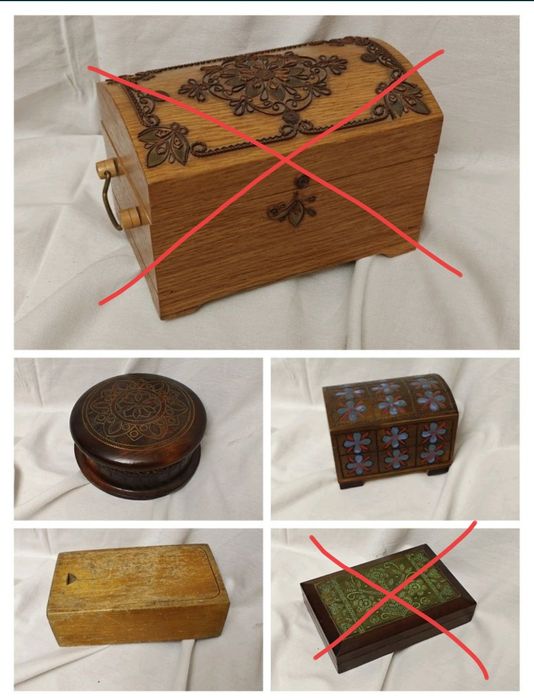 Różne ozdobne skrzyneczki drewniane