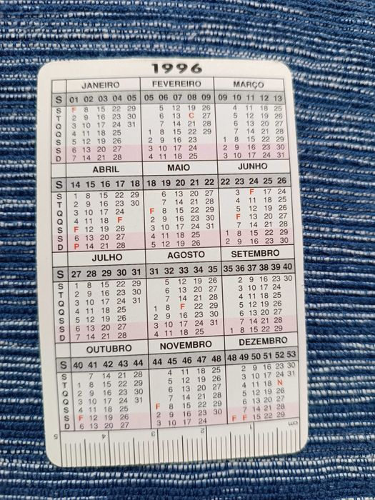 25 calendários ano 1996