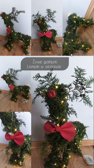 Renifer świąteczny z choinki z lampkami dekoracje plastyczne, świątecz