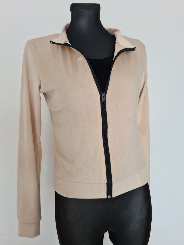 Komplet welurowy 3 części beż S/M Bluza top spodnie, dres damski