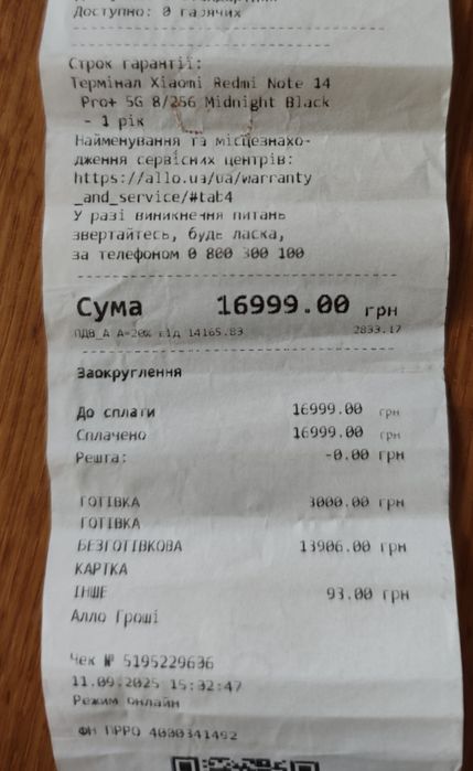 Телефон Xiaomi redmi note 14 pro plus 5g 8/256