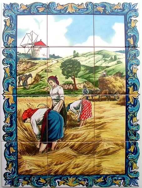 Painéis Azulejos Ceifar nas Searas de Trigo do Alentejo Gadanha Foice