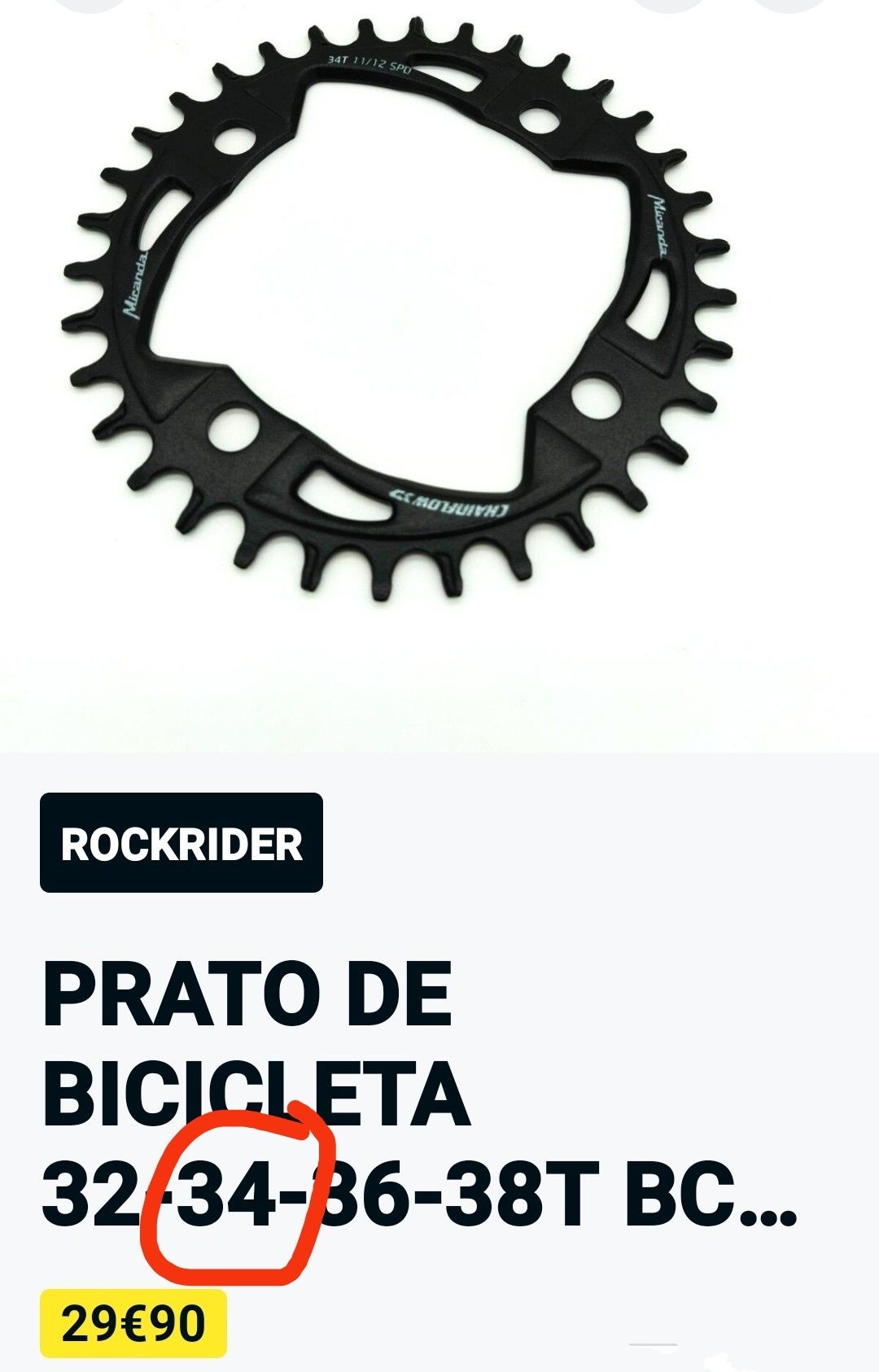 Monoprato Miranda 34t p/ Rockrider