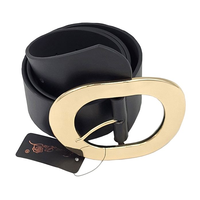 Pasek damski czarny szeroki skórzany z dużą klamrą