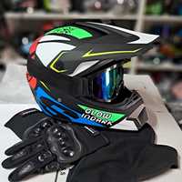 Мото шлем Helmet Glove in Darck  с очками и перчатками в комплекте