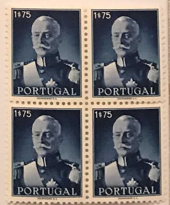 Quadra de selos novos de 1$75 - Presidente Carmona - 1945