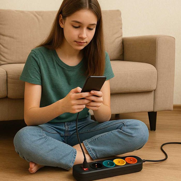 Przedłużacz elektryczny 5 gniazd z uziemieniem 2m kolorowe LED