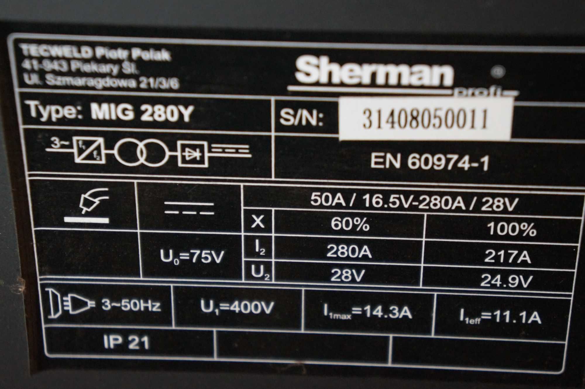 Spawarka Inwertorowa Sherman MIG MAG MMA 280 Y