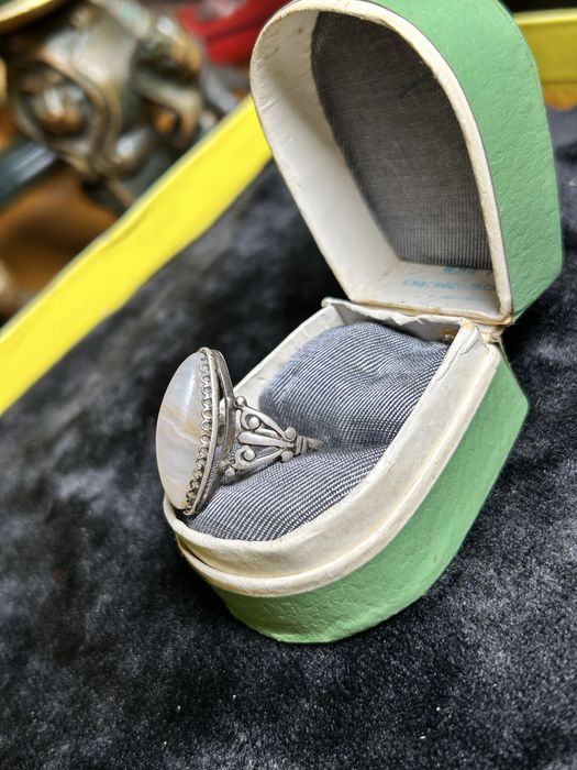 Винтажное серебро 875 проба кольцо с камнем в коробочке