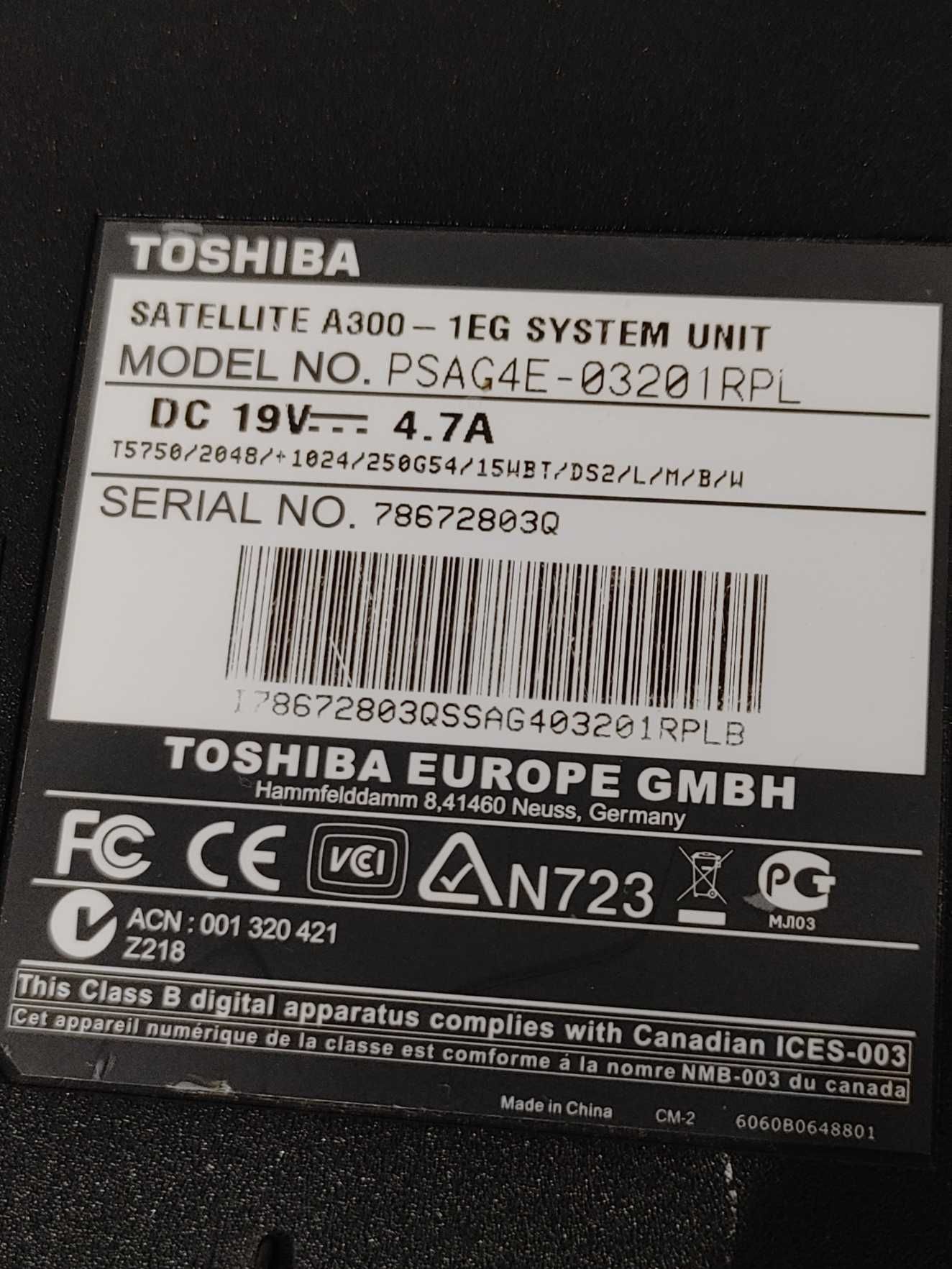 laptop Toshiba A300 Intel Core 2 Duo Radeon