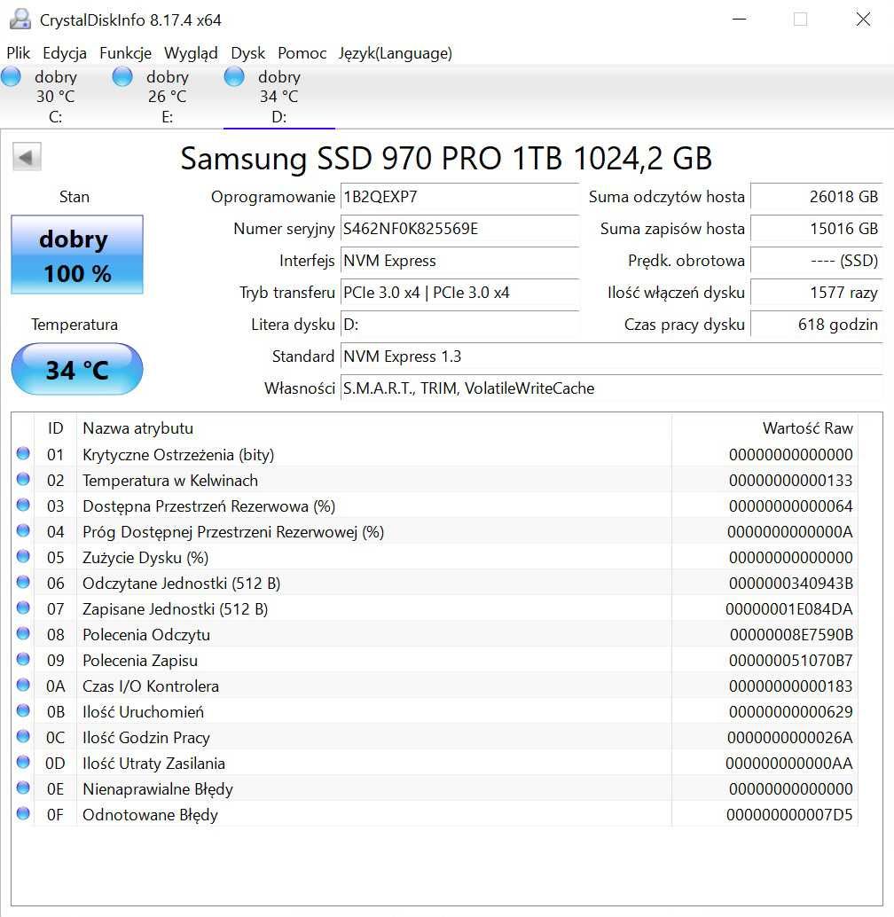 Dysk SSD Samsung 970 Pro 1TB (NVMe M.2)