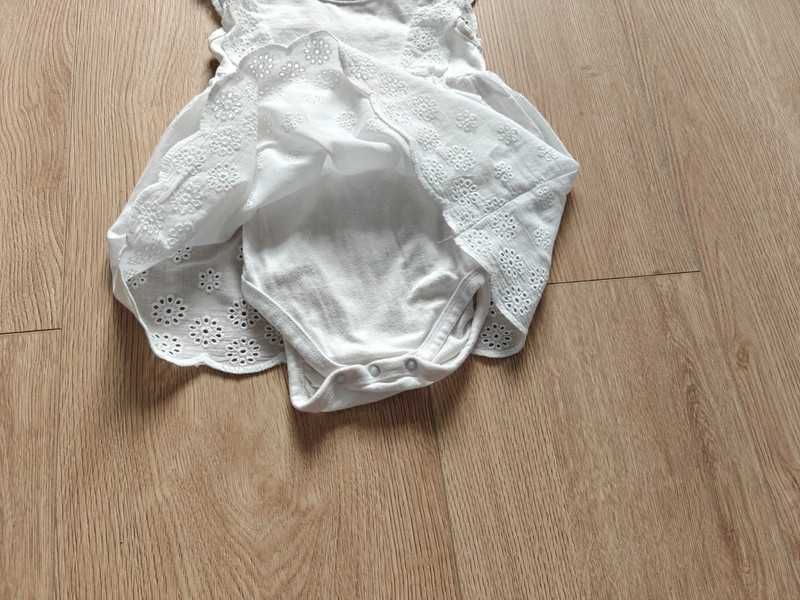 Biała ażurowa sukienka body 80 chrzest roczek