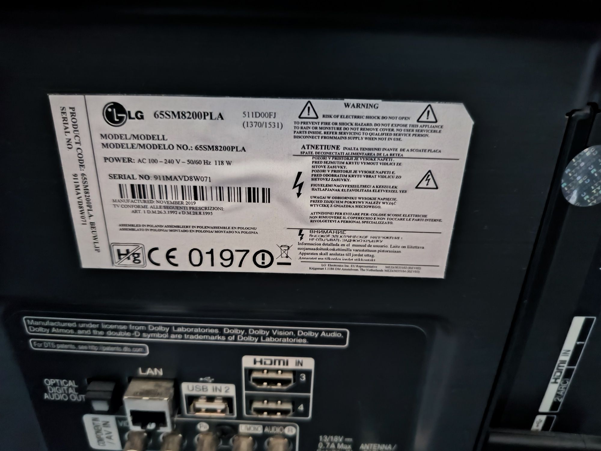 LG 65SM8200 PLA uszkodzona matryca