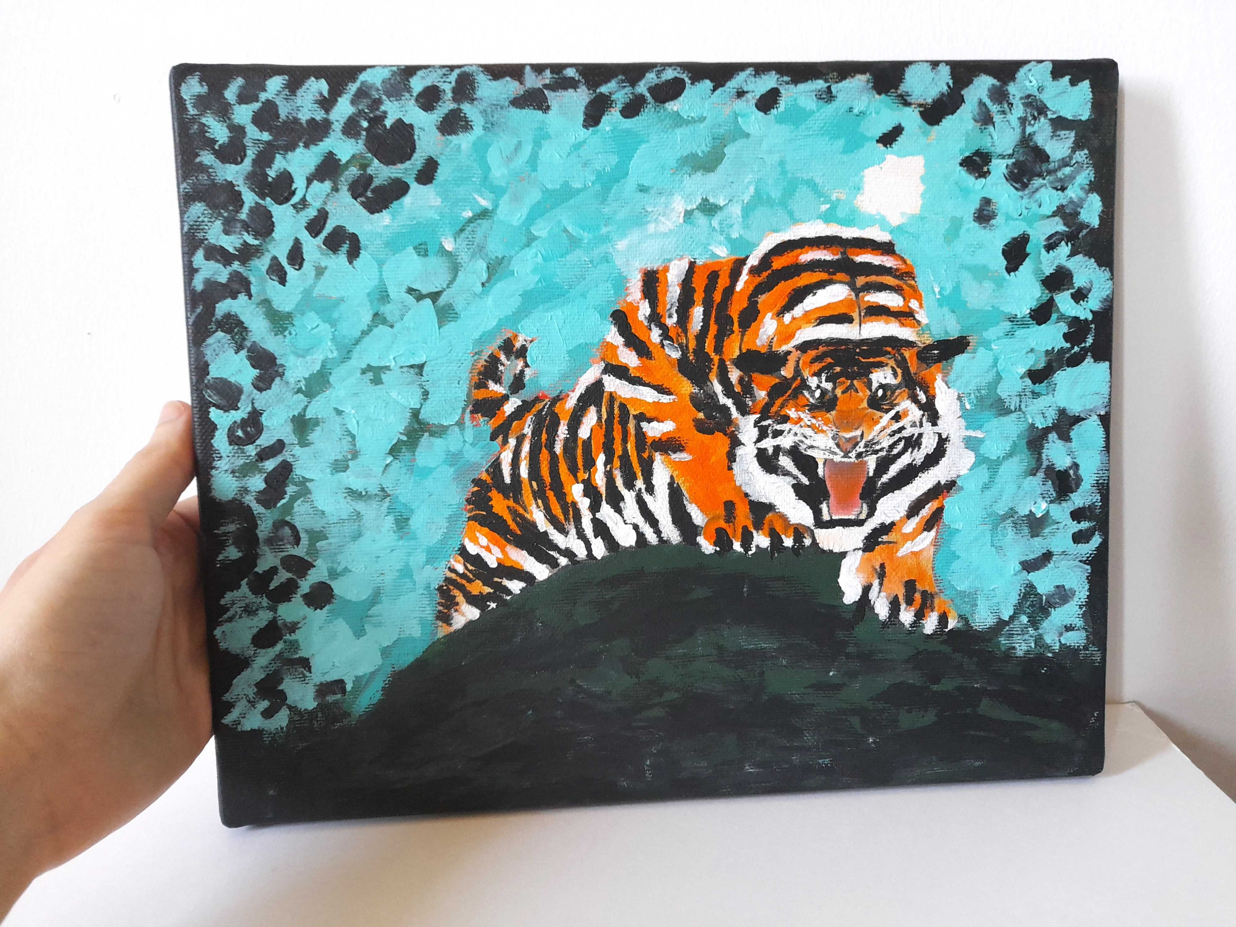 Quadro com pintura de tigre tela com pintura animal decoração