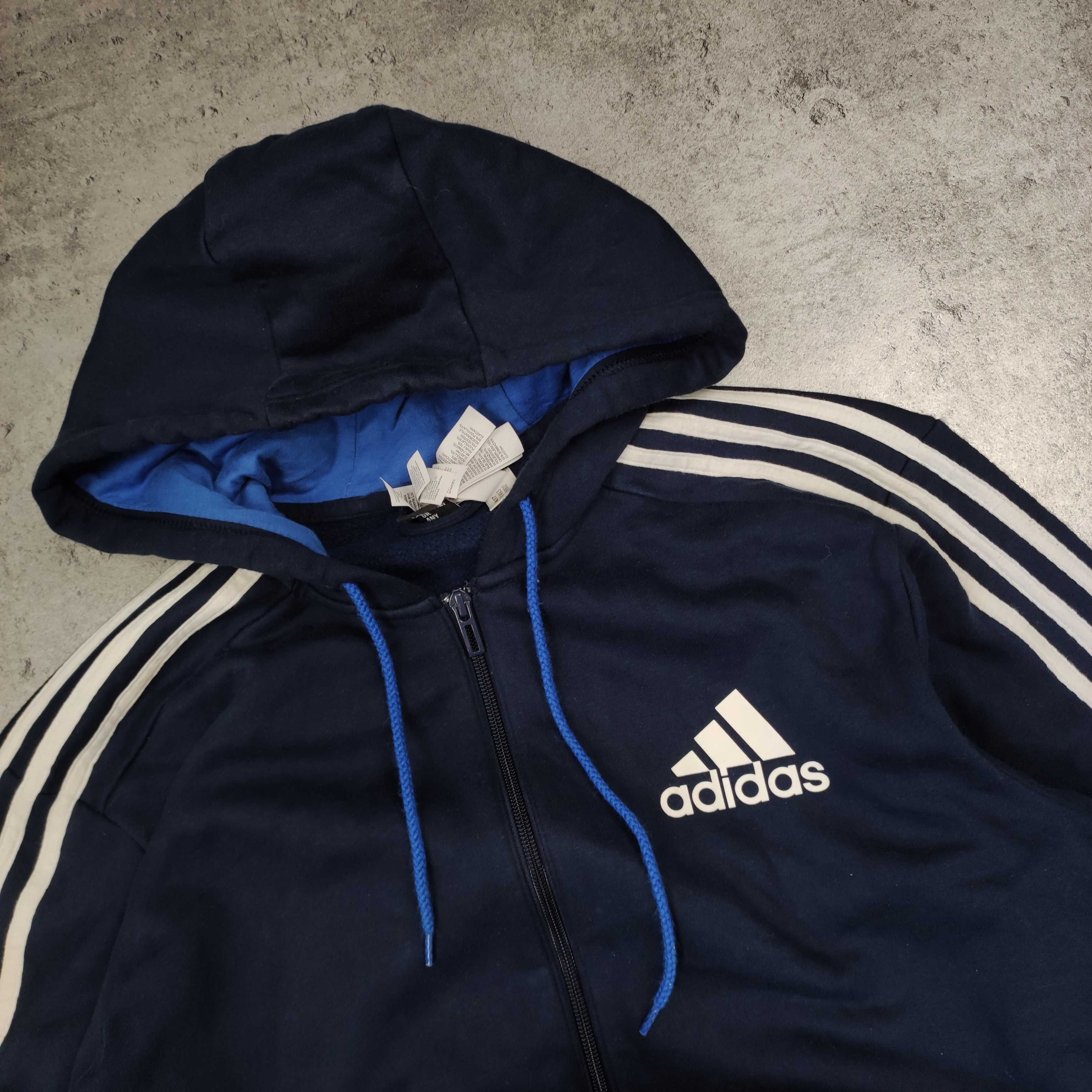 MĘSKA Bluza Bawełna Rozpinana z Kapturem Hoodie Adidas Granatowa Logo