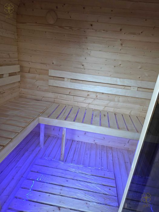 Sauna ogrodowa beczka QUADRO 180cm z piecem i oświetleniem