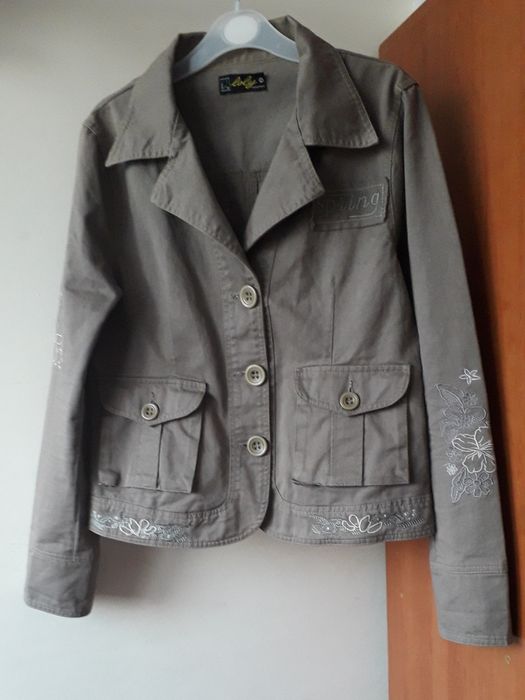 Marynarka khaki Loly wiosenna haft kwiatowy S 36
