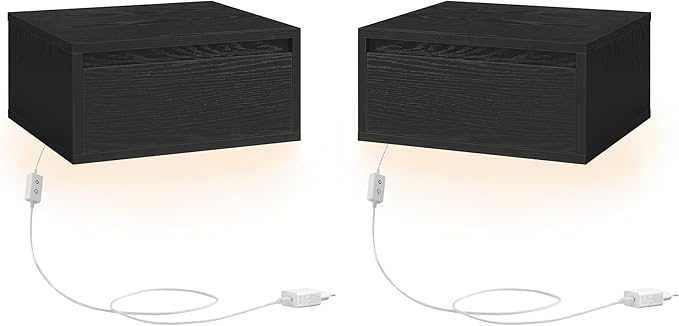 Stolik nocny wiszący zestaw 2 sztuk, lampa w 3 kolorach, wiszący regał