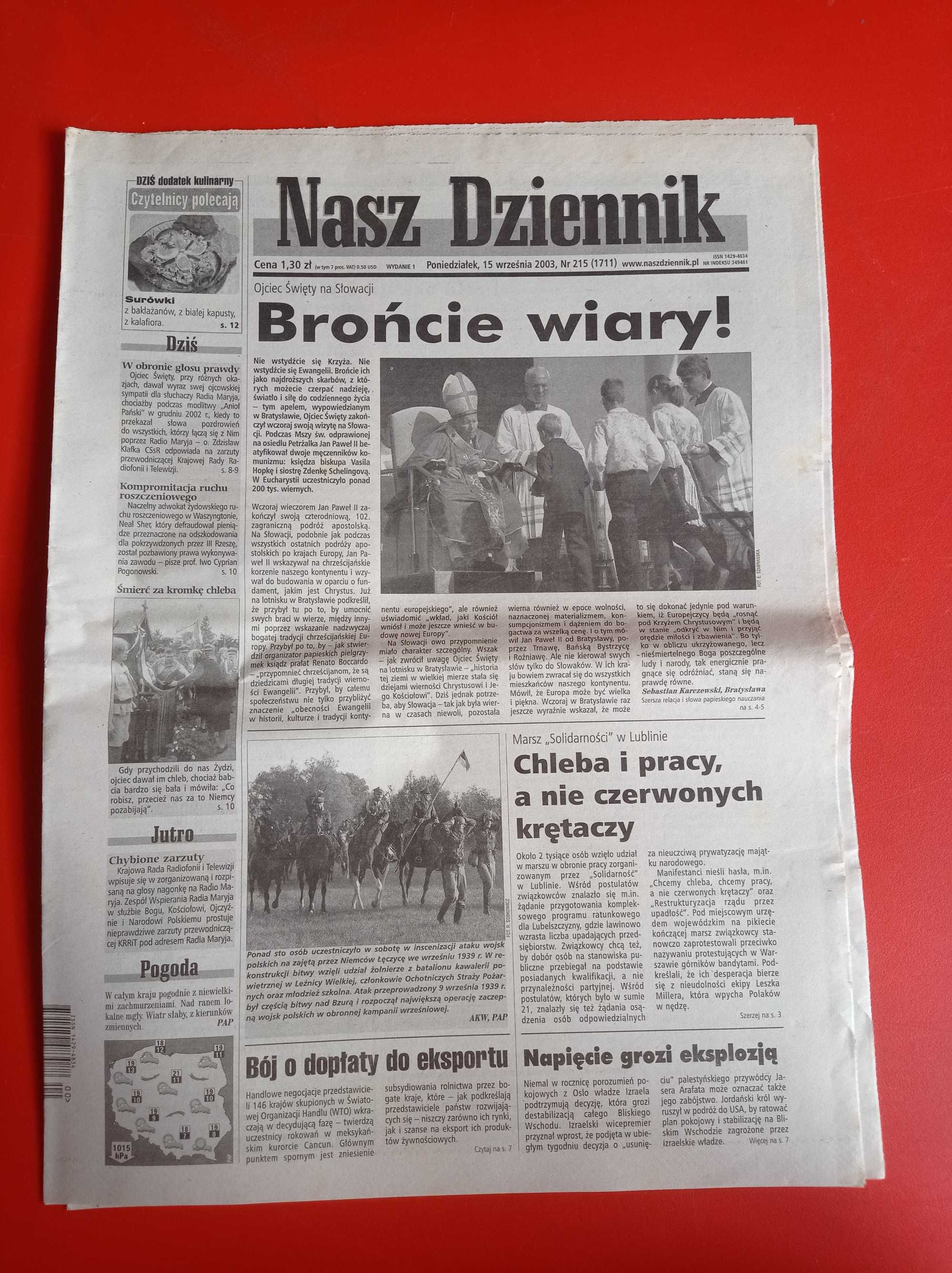 Nasz Dziennik, nr 215/2003, 15 września 2003