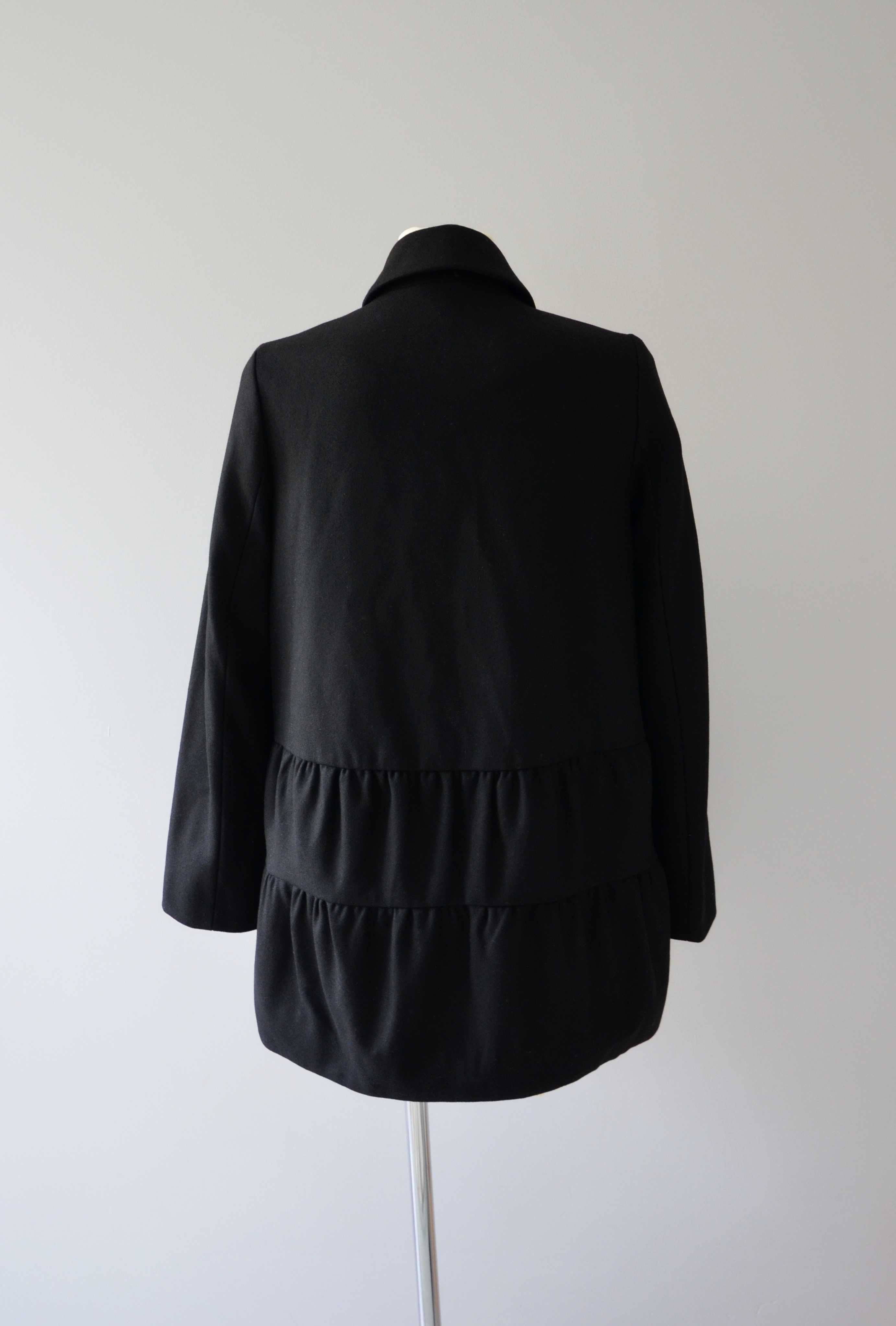 COS czarny krótki płaszcz wełna kaszmir wool cashmere premium 34 XS