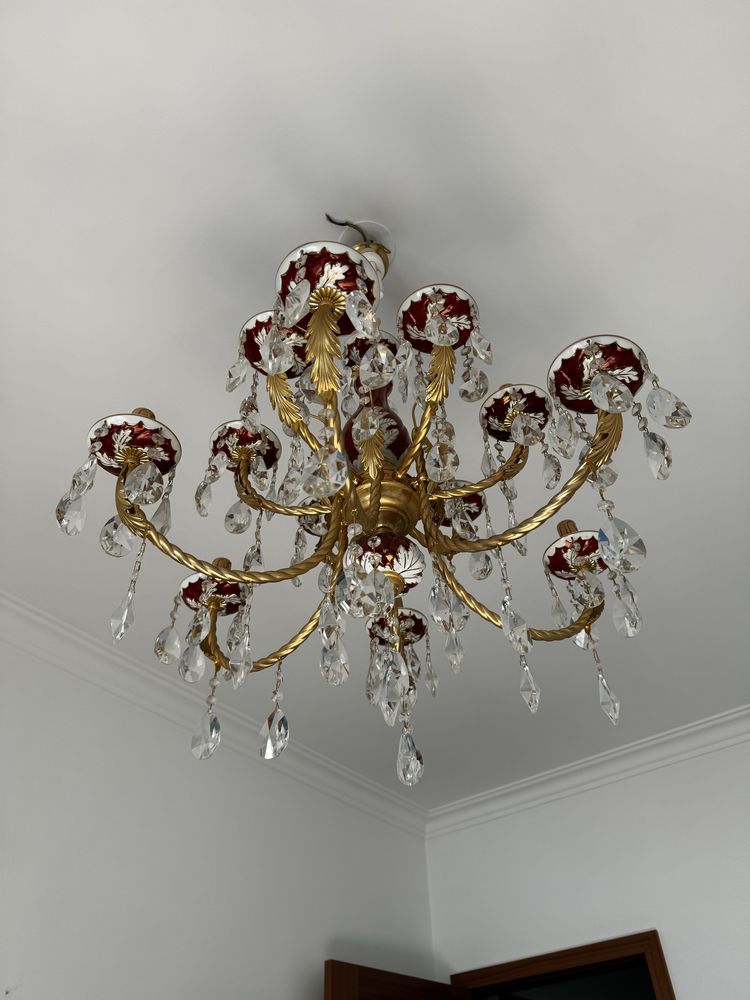 Candeeiro de cristal e banhado a ouro