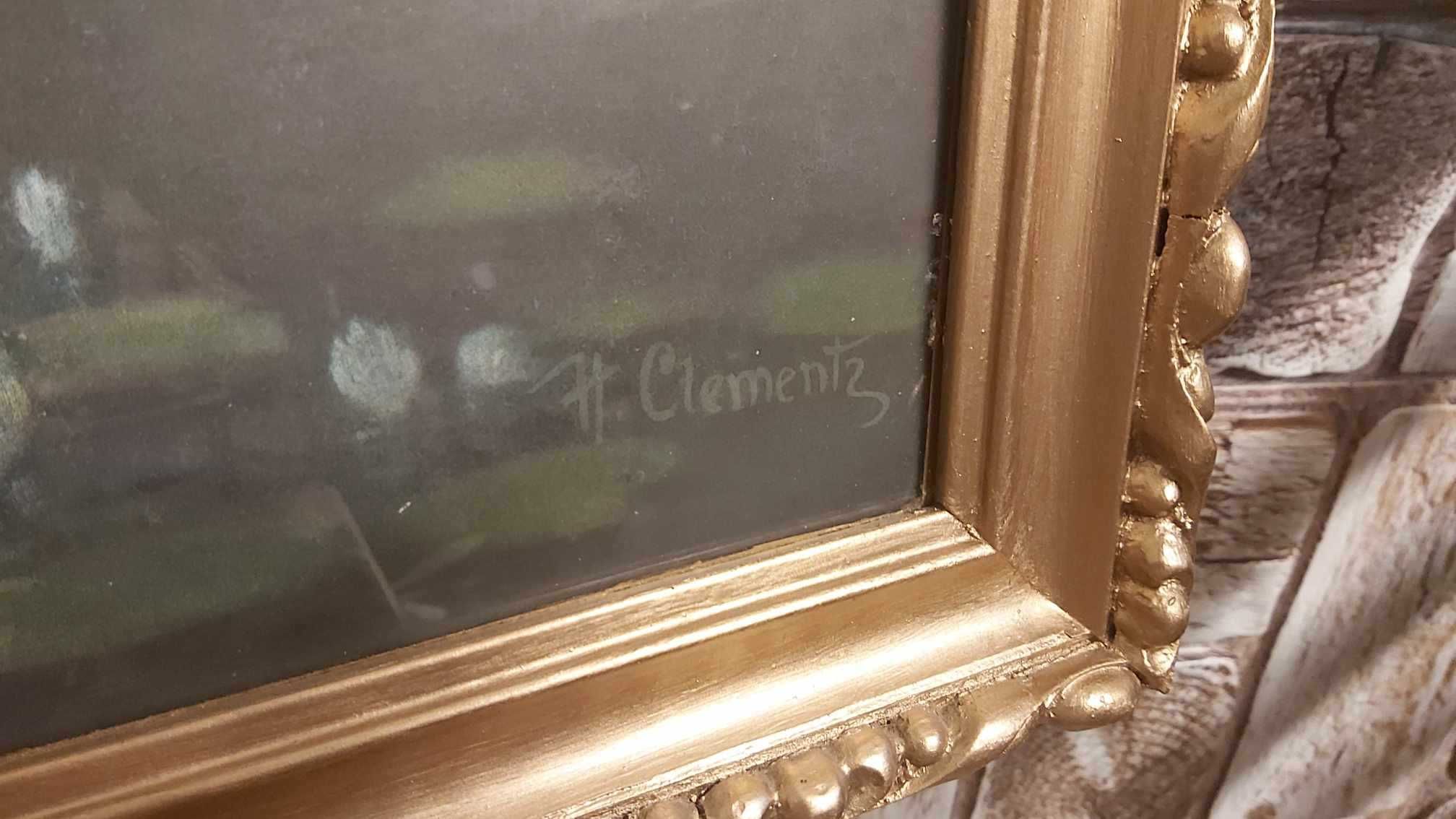 Wielki obraz  "Noc w Wenecji" Łódź Nimf H. Clemensa w drewnianej ramie