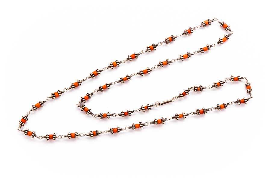 Warszawski Srebrny Naszyjnik z Koralami - Koral - 27,20g - ORNO